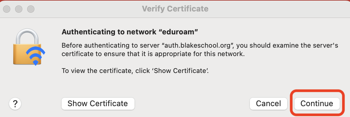 3. Educroam - Select Continue with the Certificate.png