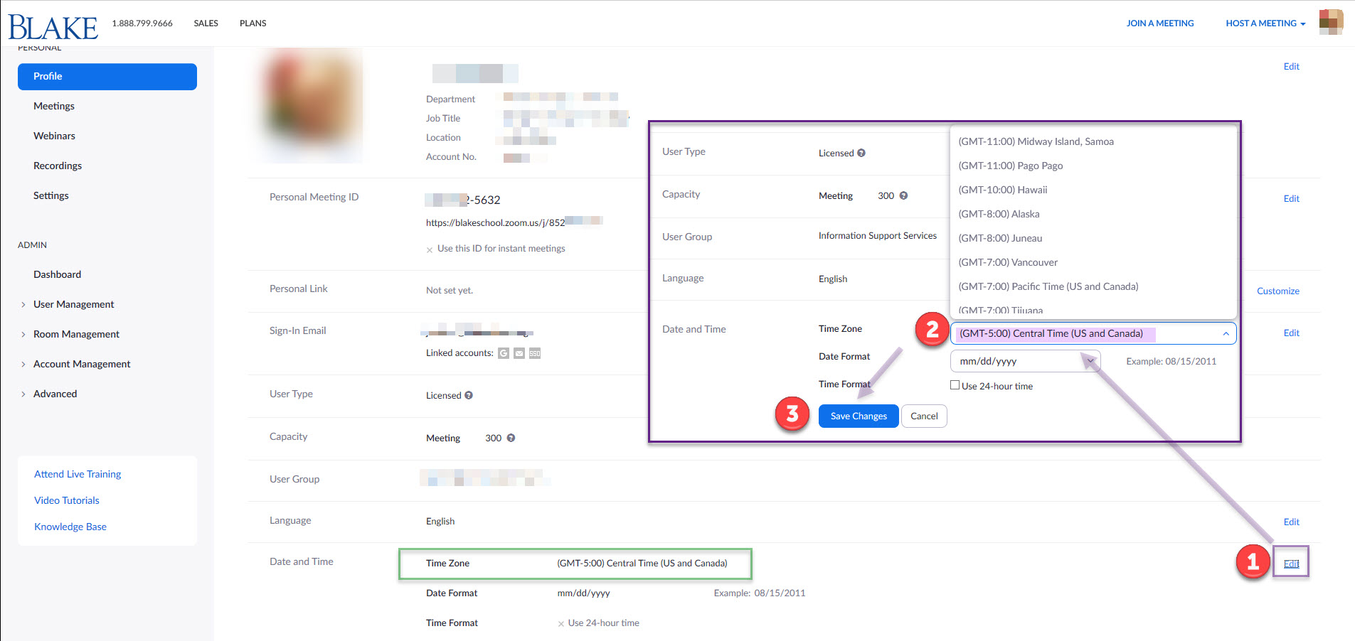 Zoom Changing Time Zone Settings Support Blake (Information Support